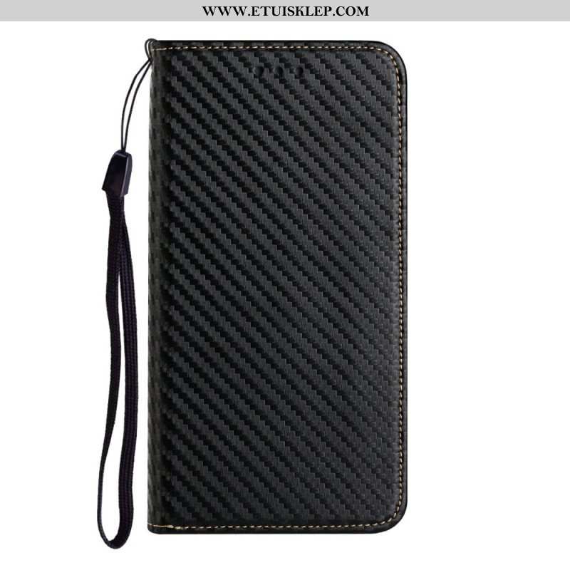Etui Na Telefon do iPhone 15 z Łańcuch Etui Folio Pasek Z Włókna Węglowego